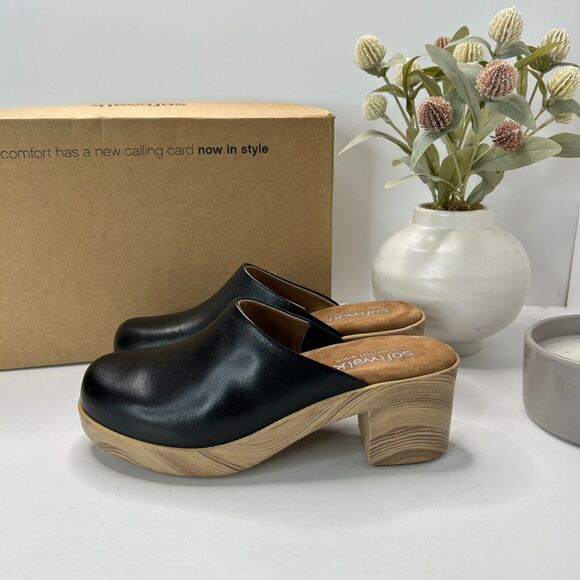 SoftWalk Felida Leather Clog Slip On Comfort Shoe Black S2405-001 Women's 6.5 M - Picture 1 of 13